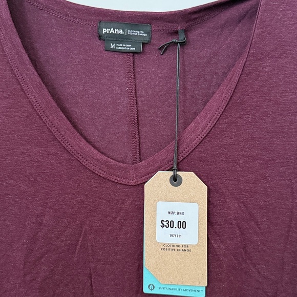 Prana Foundation 365 V-Neck Top Women's burgundy size M - Picture 2 of 5